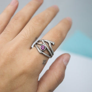 Rhodolite Garnet Twig Ring