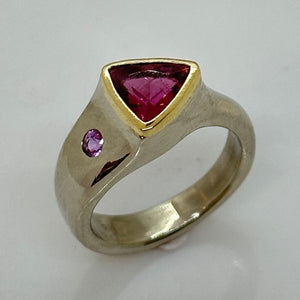 RUBELITE AND PINK SAPPHIRE RING 14K WHITE AND 18K GOLD