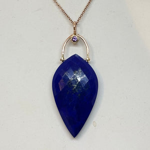 LAPIS AND LAVENDER SAPPHIRE PENDANT ROSE GOLD AND YELLOW GOLD