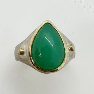 CHRYSOPRASE RING 18K SS