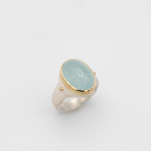 AQUAMARINE SILVER AND GOLD RING