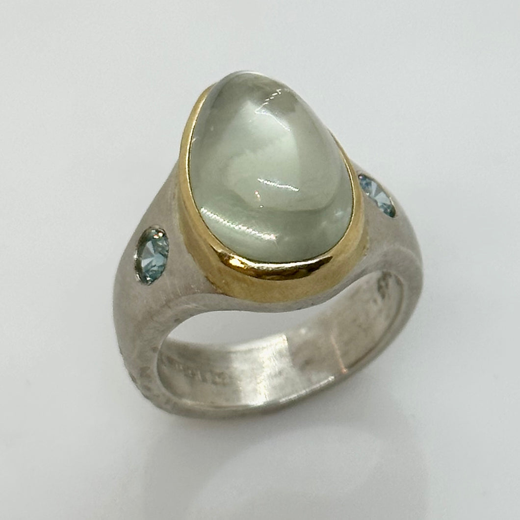 MOONSTONE AND ZIRCON RING 18K GOLD SS