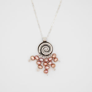 CUP SPIRAL PENDANT WITH PINK PEARLS