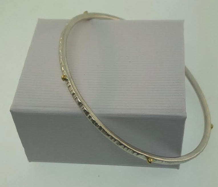 HAND FORGED STERLING SILVER 18K BANGLE