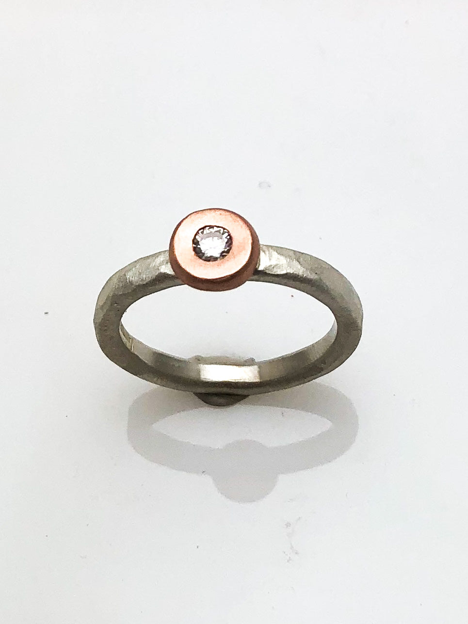 STERLING SILVER/14K ROSE GOLD AND DIAMOND STACK RING